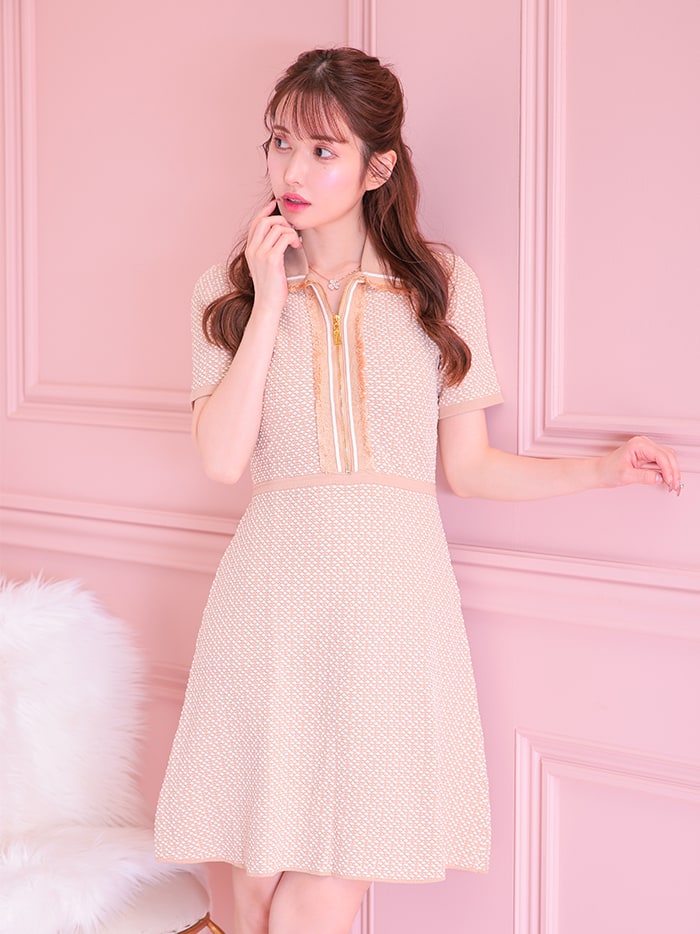 WEB限定SALE】 vanityME.onep ツイードニットワンピ ジップ
