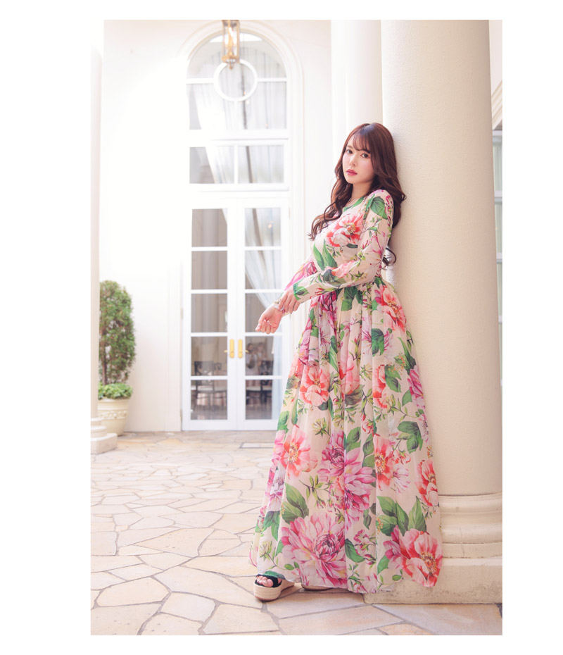 vanityME. [ピンク] 大人 エレガント花柄 長袖 きれいめ ロング