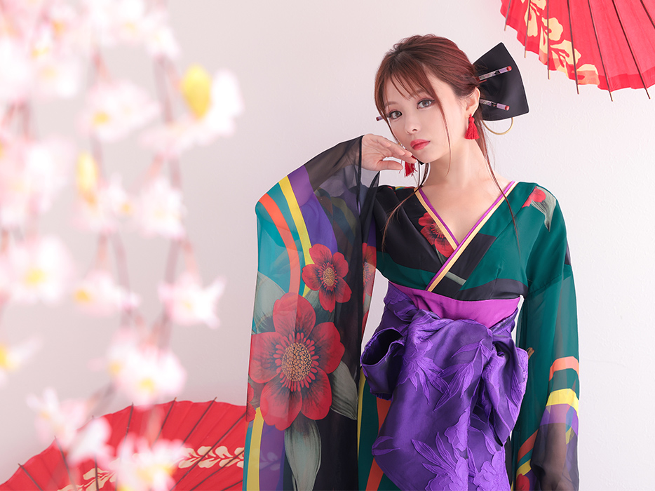 花魁 コスチューム 遊女 花魁 緑 和柄 本格和装 着物 花魁ドレス