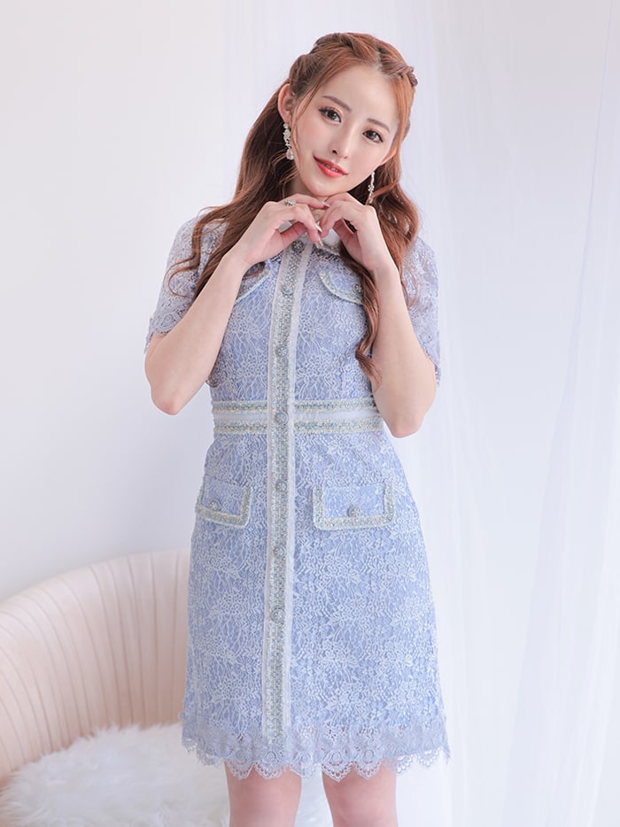 vanityME.onep 襟付き パイピング 総レース バイカラー 半袖