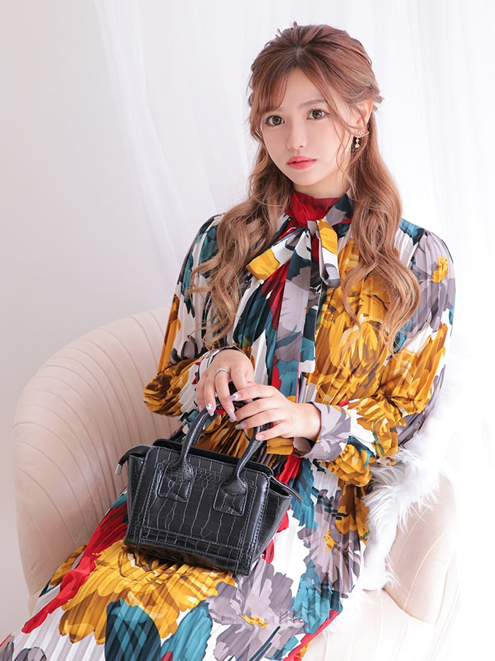 美品♡Sov. 総柄シャツワンピース ボウタイ リボン レトロ M