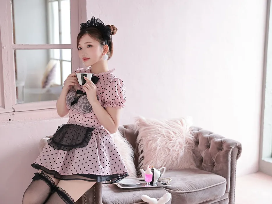 3点セット】POLKA DOTS Maid. ピンク vcsmd-240571-3b-ri