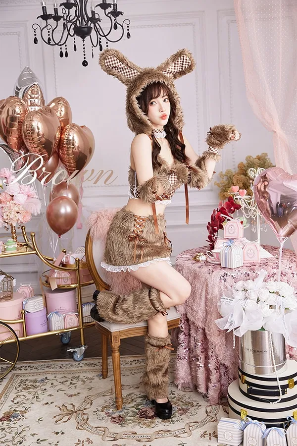 ピンク テディバニー ギンガムファー malymoon マリームーン コスプレ 即日発送】テディバニーギンガムファーセットアップ《ハロウィン