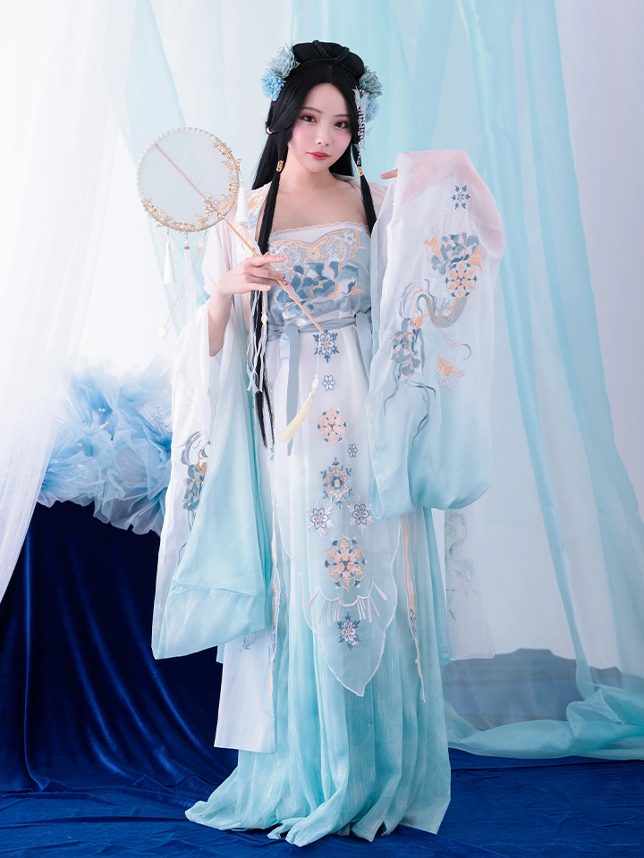 3点セット】霜華雪｜天女風 中国漢服コスプレ衣装 ブルー vcsot