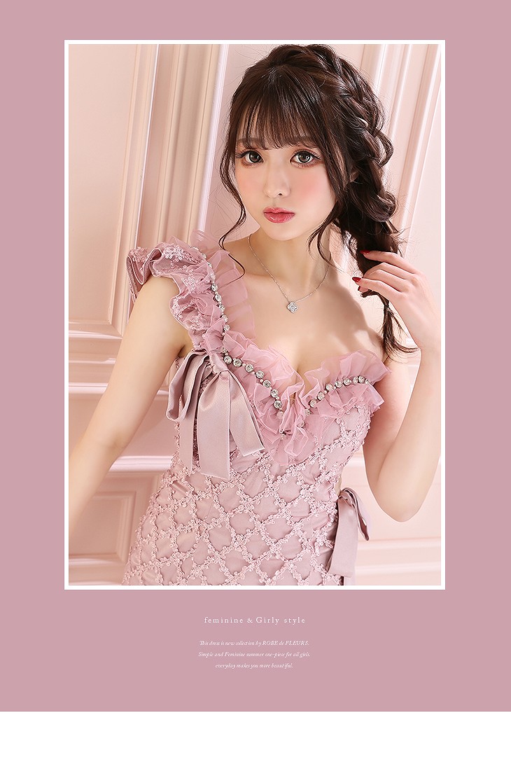 ジュエリー×リボンタイトミニドレス　ローブドフルール　ピンク　fm2160