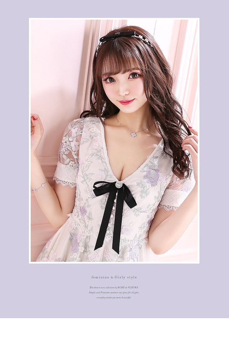 即日発送可能【AMAIL】Flower embroidery dress