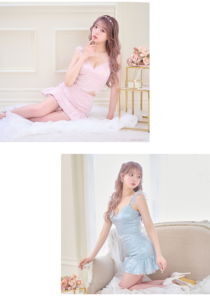 ROBE de FLEURS ローブドフルール ブルー スパンコール×ドット
