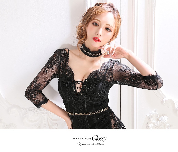 Glossy ローブドフルールグロッシー ブラック Glitter lacy dress GL2193B-1 コスプレ・キャバドレス公式通販  vanityME.