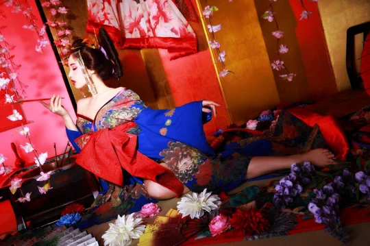花魁コスチューム 蒼花魁 青 和柄 本格和装 着物 花魁ドレス