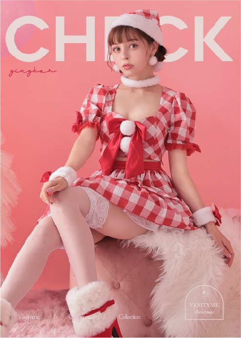 赤チェック リボンサンタ