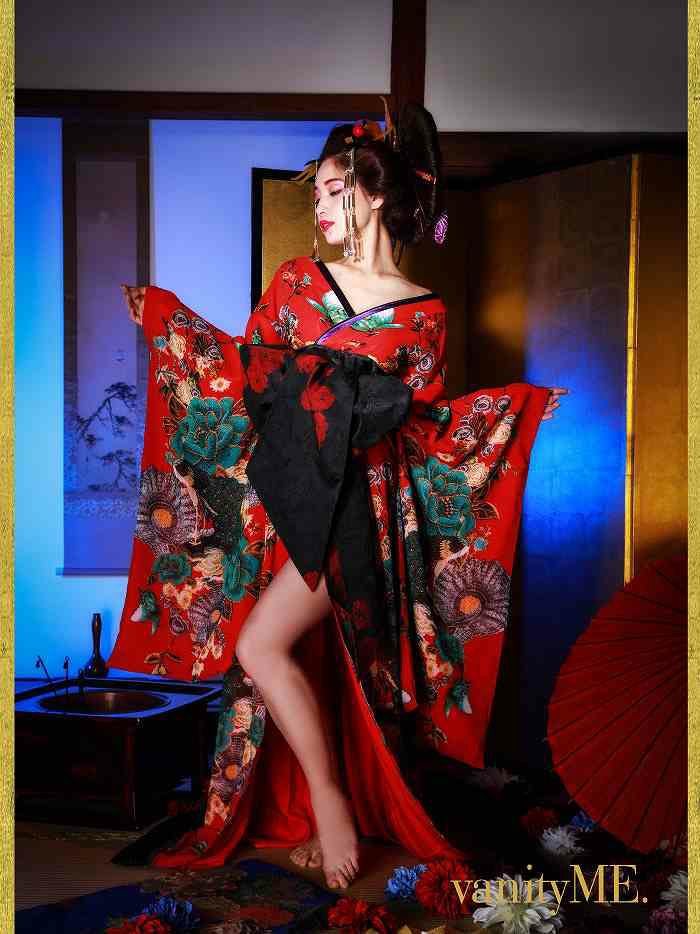 花魁 コスチューム 紅色花魁 赤 和柄 本格和装 着物 花魁ドレス vcsot ...
