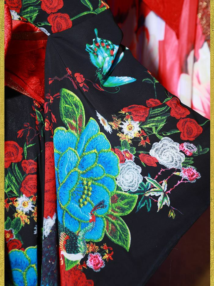 花魁コスチューム 漆黒花魁 大人の色気 和柄 本格和装 着物ドレス 花魁ドレス コスプレ コスチューム