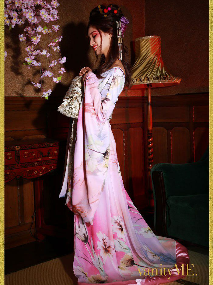 花魁コスチューム 桜花魁 天女のような淡い薄ピンク 和柄 本格和装 
