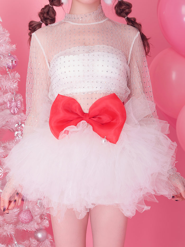 【4点セット】Jewely Charles de santa  ジュエリーシャルルドサンタ ホワイト×ホワイト (フリーサイズ)  【 クリスマス コスプレ 衣装 仮装 サンタコスチューム 】vstcd-0034