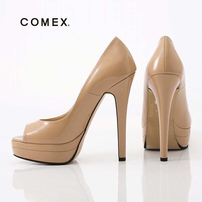 コメックス COMEX エナメルパンプス パンプス ピンヒール 14cm オープントゥ 厚底 コメックスプラットフォーム 美脚パンプス