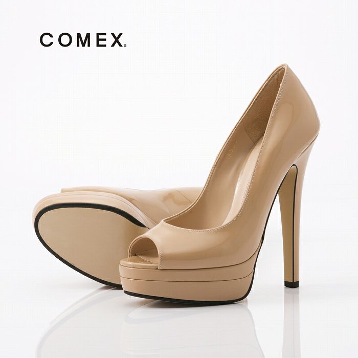 コメックス COMEX エナメルパンプス パンプス ピンヒール 14cm オープントゥ 厚底 コメックスプラットフォーム 美脚パンプス