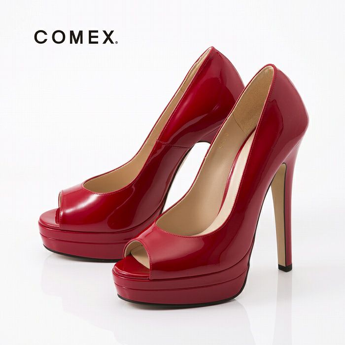 コメックス COMEX エナメルパンプス パンプス ピンヒール 14cm オープントゥ 厚底 コメックスプラットフォーム 美脚パンプス