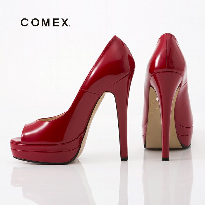 コメックス COMEX エナメルパンプス パンプス ピンヒール 14cm オープントゥ 厚底 コメックスプラットフォーム 美脚パンプス