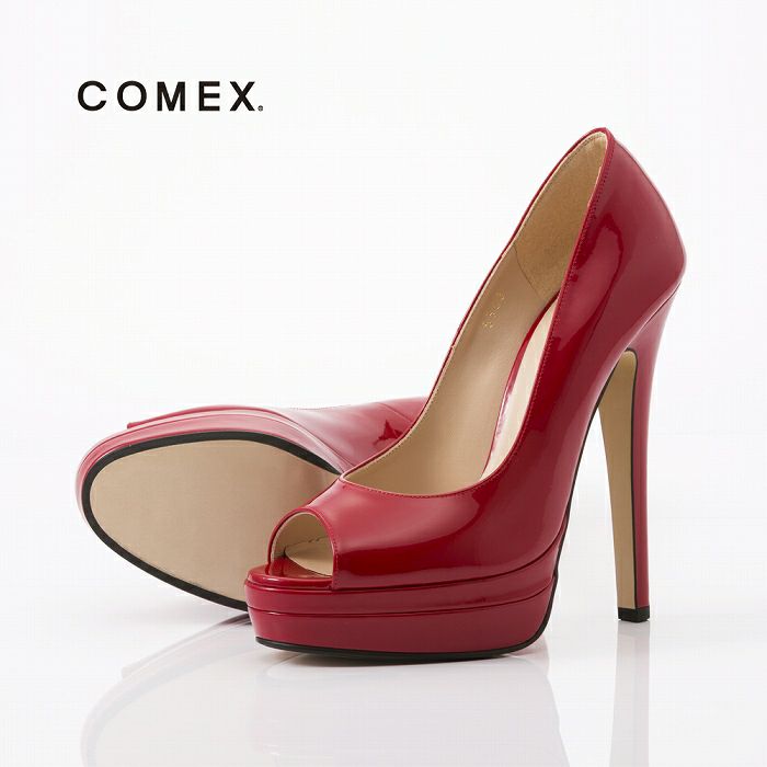 コメックス COMEX エナメルパンプス パンプス ピンヒール 14cm オープントゥ 厚底 コメックスプラットフォーム 美脚パンプス