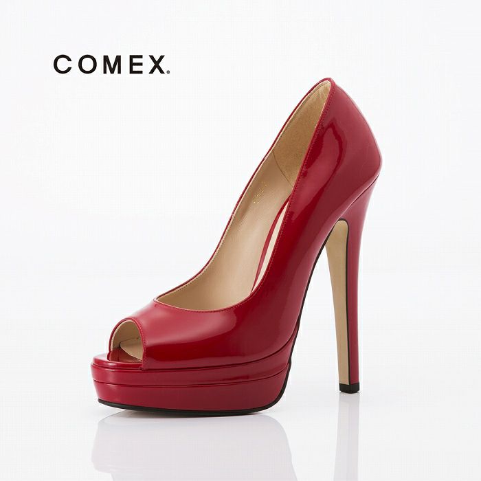 コメックス COMEX エナメルパンプス パンプス ピンヒール 14cm オープントゥ 厚底 コメックスプラットフォーム 美脚パンプス