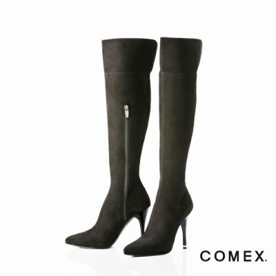 コメックス COMEX ニーハイブーツ ピンヒール ブーツ ハイヒール ヒール11.5cm ポインテッドトゥ スエード レザー パーティ