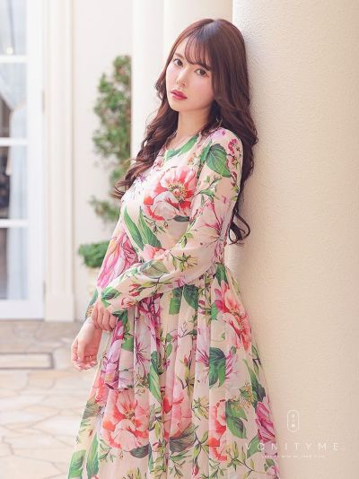 Vanityme ピンク 大人 エレガント花柄 長袖 きれいめ ロング丈 マキシワンピース インポートワンピ S Mサイズ Vim C21 1 コスプレ キャバドレス公式通販 Vanityme
