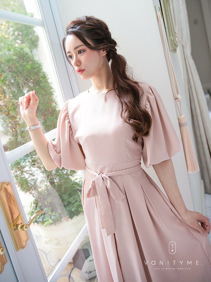 vanityME. [ピンクベージュ] パーティードレス ボリューム袖 きれいめ  