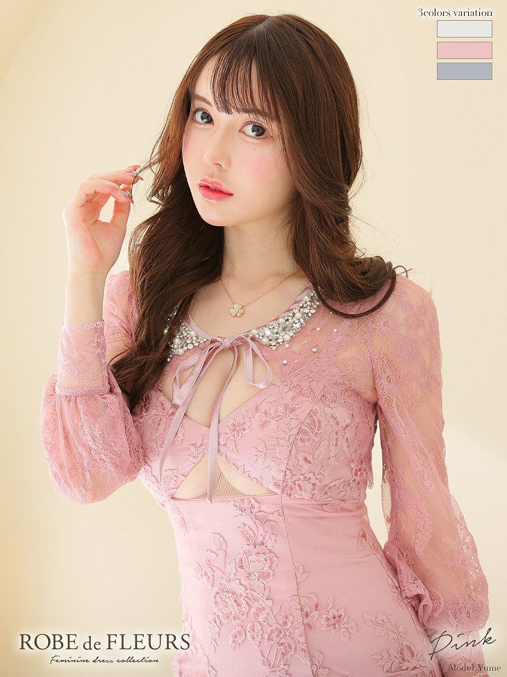 ROBE de FLEURS バスト下カット×レーススリーブミニドレス