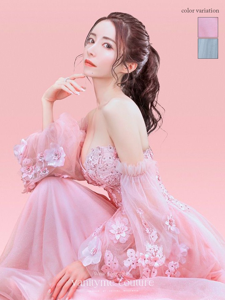 vanityME.couture.バースデードレス 2WAY ふわふわ パフ袖オフショルインポート シンデレラ ロングドレス