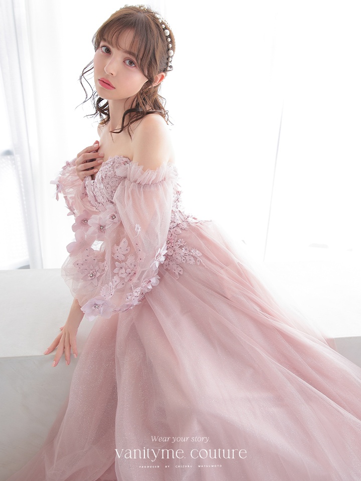 vanityME.couture.バースデードレス 2WAY ふわふわ パフ袖オフショルインポート シンデレラ ロングドレス