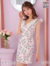 ROBE de FLEURS ビーズ襟ｘローズジャガード台形ミニドレス