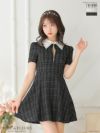 ROBE de FLEURS 襟付きジップツイードフレアミニドレス