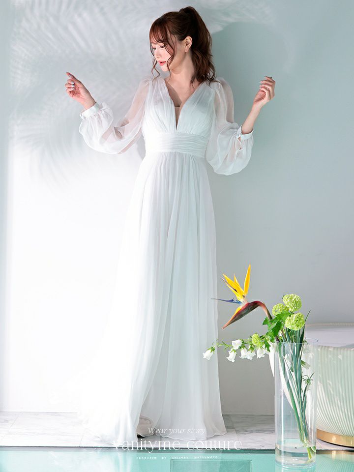 vanityME.couture. バースデードレスホワイトレースエレガントワンピース ロングドレス