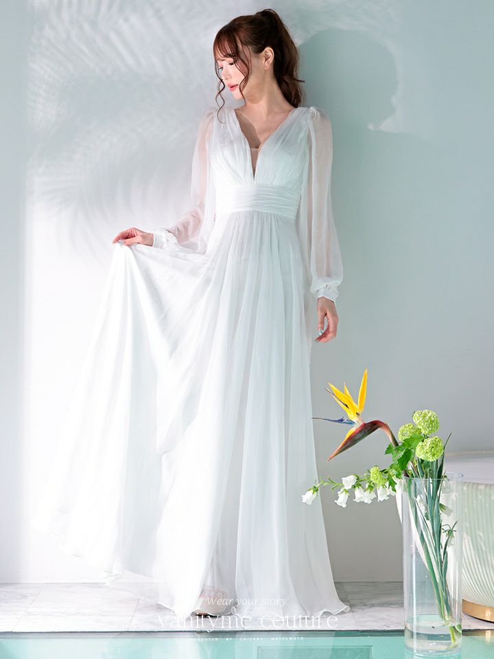 vanityME.couture. バースデードレスホワイトレースエレガントワンピース ロングドレス