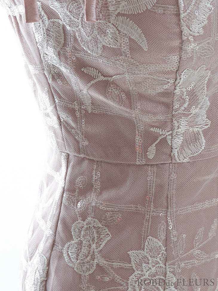 ROBE de FLEURS 格子柄フラワーレースｘリボン付きフリル袖ドレス
