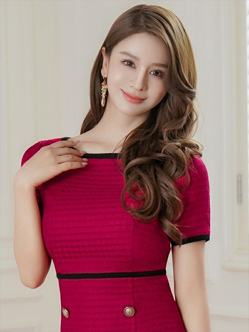 ERUKEI エルケイ ワインレッド・スリーブドレス・タイト・ミディアムドレス・ワンピース ek-c33022-2