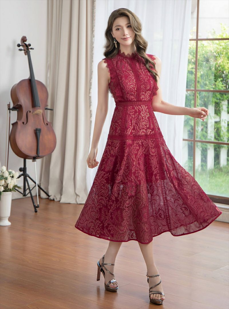 ERUKEI エルケイ ワインレッド 総レース・プチハイネック  