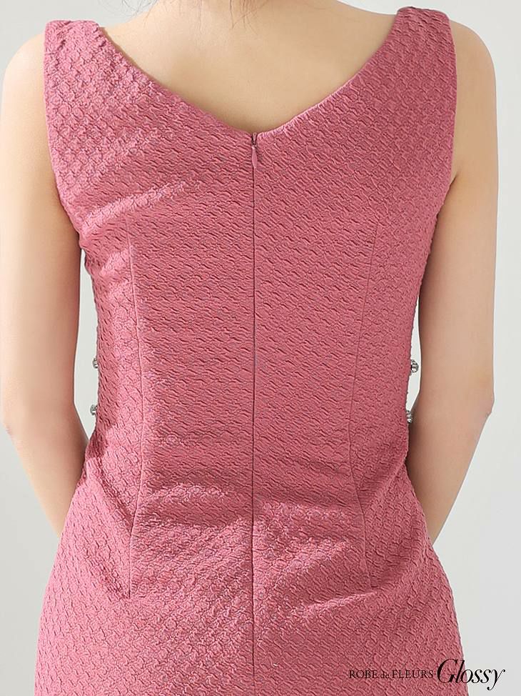 9月下旬入荷予定 Glossy ホワイト バストジッパー×ビジューワッフルタイトミニドレス