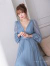 vanityME.couture. シフォンドレス 長袖ドレスVネック ハイウエスト ロングドレス