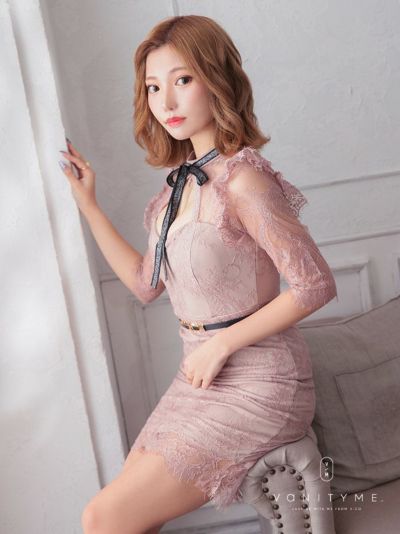 vanityME. Dress. 総レース リボンネック レースクラシック キャバドレス タイトドレス