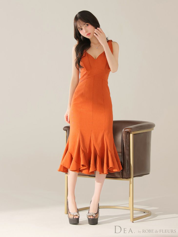 8月下旬入荷予定 DEA. ショルダーリボンマーメイドミディドレス