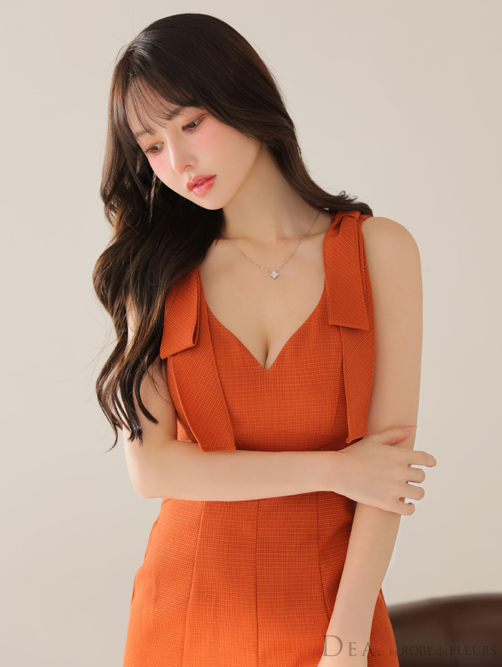 8月下旬入荷予定 DEA. ショルダーリボンマーメイドミディドレス