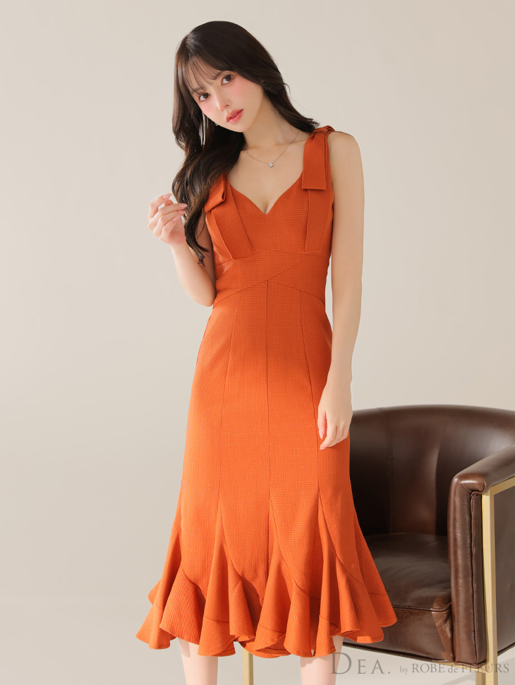 8月下旬入荷予定 DEA. ショルダーリボンマーメイドミディドレス