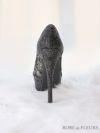 ROBE de FLEURS 総レース×グリッターオープントゥパンプス[ビジューモチーフ付き] ヒール14.5cm
