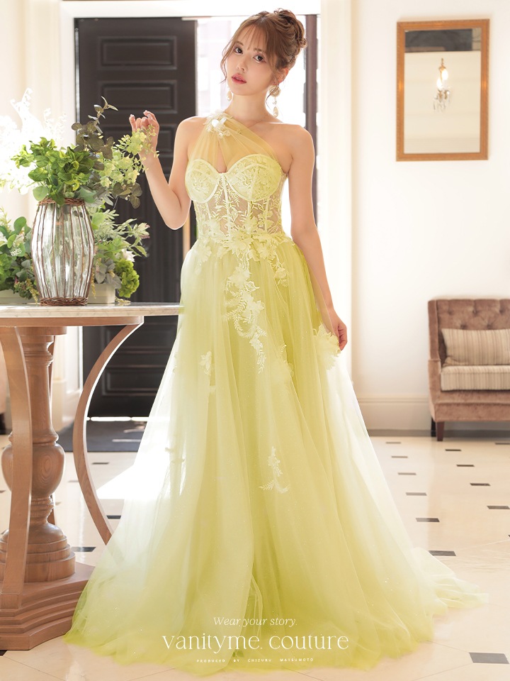vanityME.couture. ワンショルダー フラワーモチーフ インポート プリンセス 姫 ロングドレス バースデードレス
