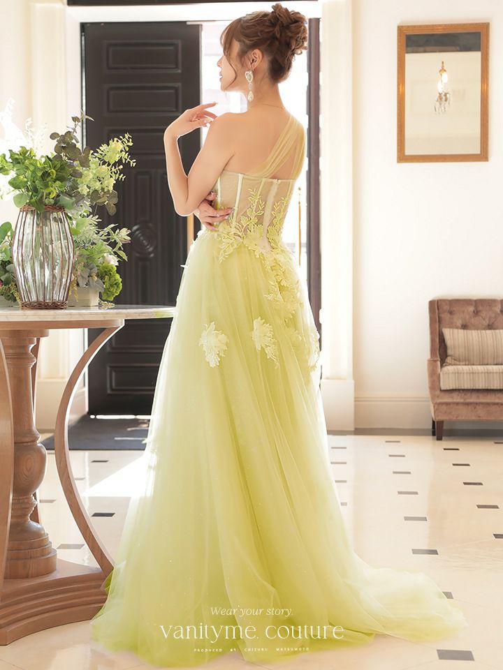 vanityME.couture. ワンショルダー フラワーモチーフ インポート プリンセス 姫 ロングドレス バースデードレス