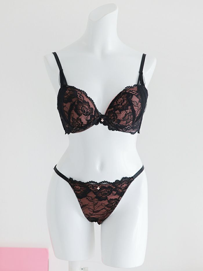 サイドヴェールソフトワイヤ―ブラセット（ブラジャー＆フルバックショーツ&Tバックショーツ ）