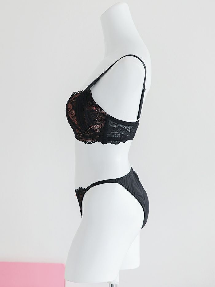 サイドヴェールソフトワイヤ―ブラセット（ブラジャー＆フルバックショーツ&Tバックショーツ ）