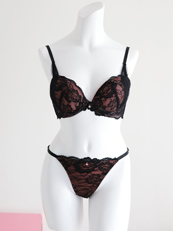 サイドヴェールソフトワイヤ―ブラセット（ブラジャー＆フルバックショーツ&Tバックショーツ ）