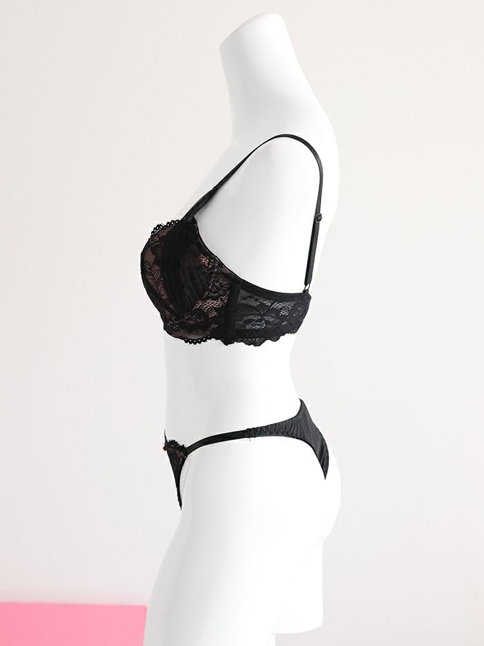 サイドヴェールソフトワイヤ―ブラセット（ブラジャー＆フルバックショーツ&Tバックショーツ ）